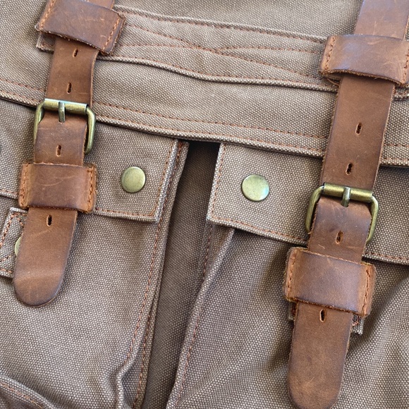 Augar Strauss co canvas leather messenger bag utility pockets zipper brown - Picture 2 of 13